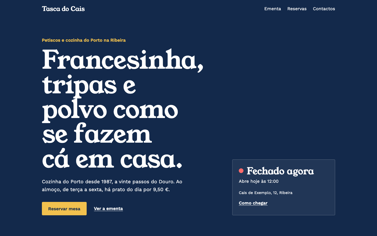 Página inicial do tema Azulejo no computador (site de demonstração)