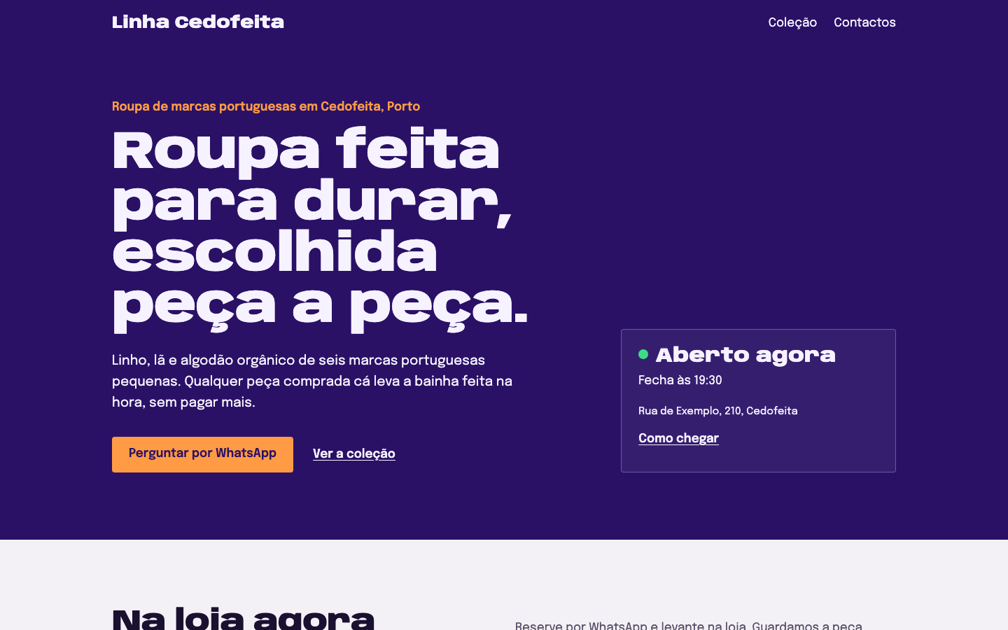 Página inicial do tema Esquina no computador (site de demonstração)