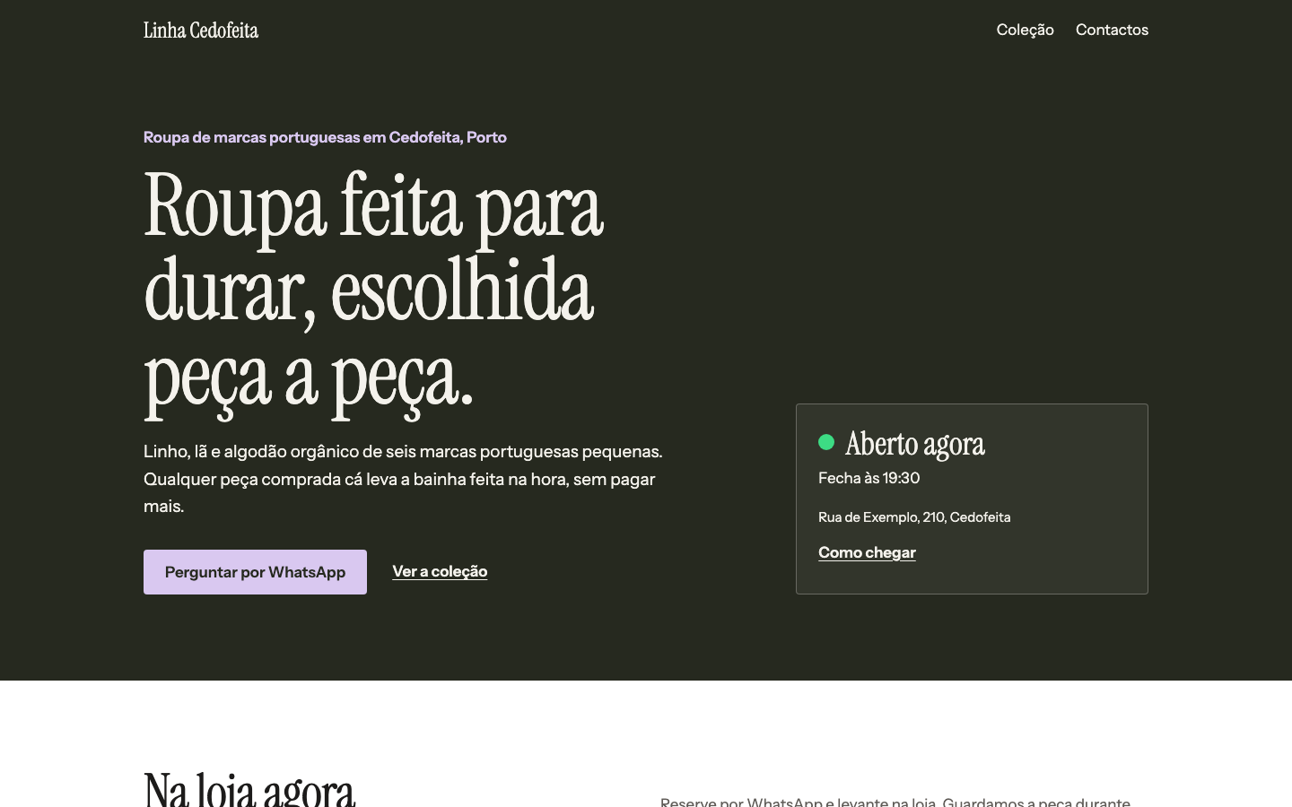 Página inicial do tema Linho no computador (site de demonstração)