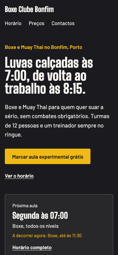 Página inicial do tema Ringue no telemóvel (site de demonstração)