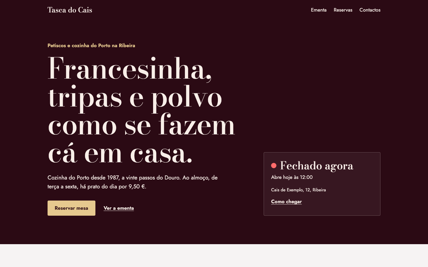 Página inicial do tema Veludo no computador (site de demonstração)